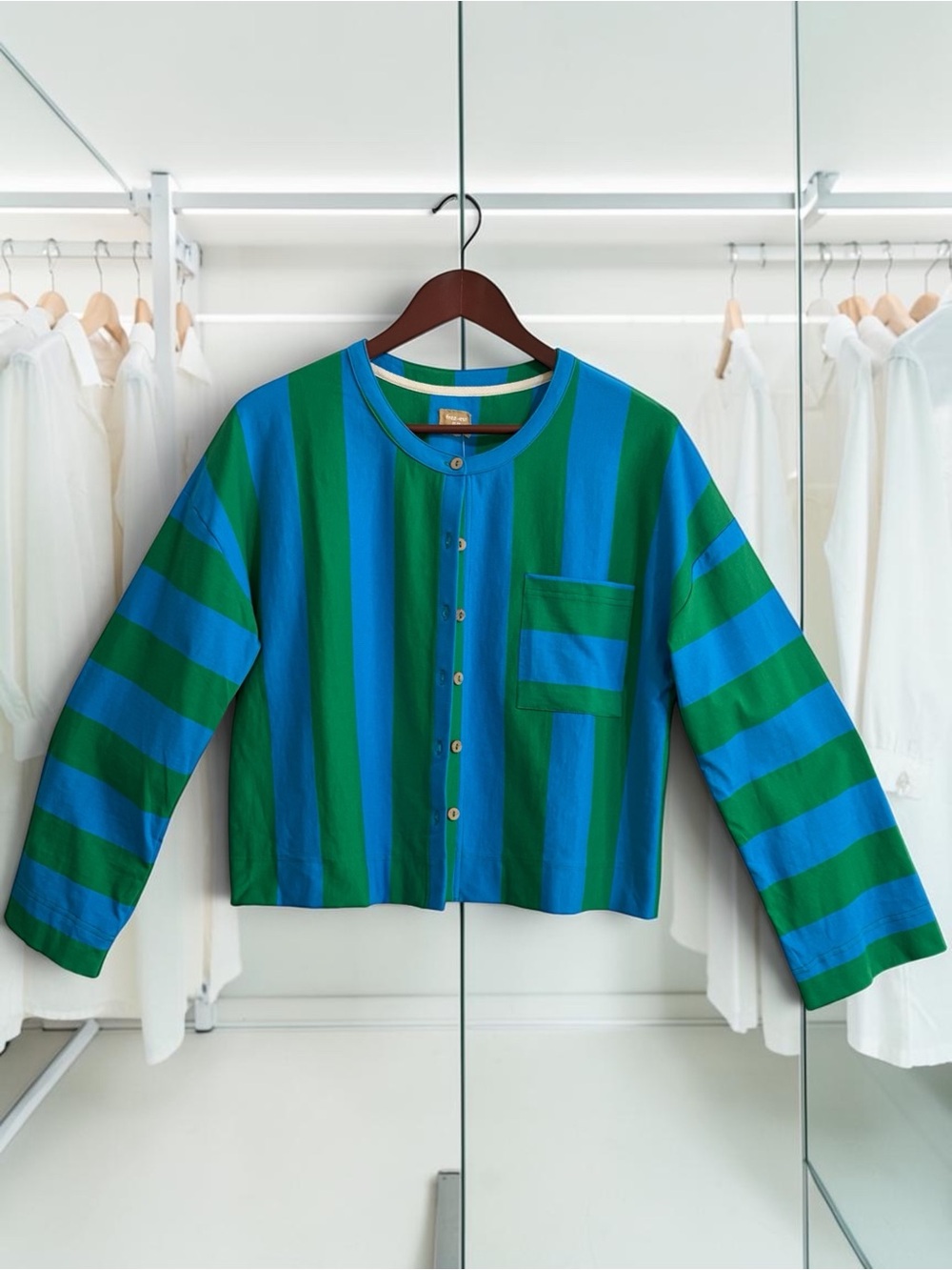 Free People Free-EST Blue & Green Striped Cotton Button-Front Shirt Sz XS